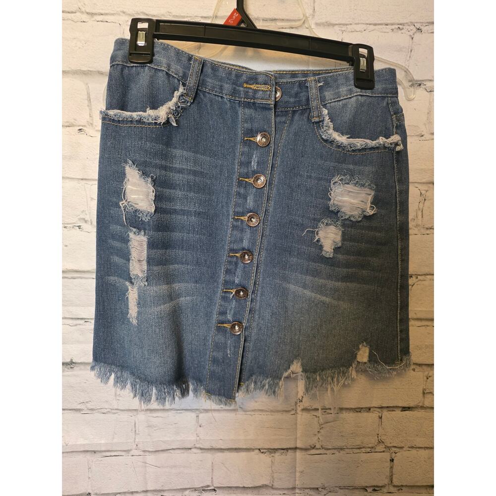 Floral Blooming Blue Jean Mini Skirt